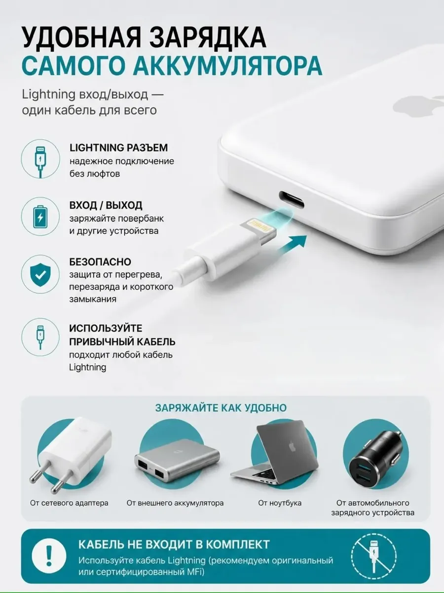 Внешний аккумулятор MagSafe 5000 мАч lightning — фото 6