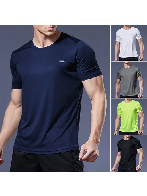 YOUONGWEAR Мужская летняя футболка для бега из полиэстера, зеленый, фото 2