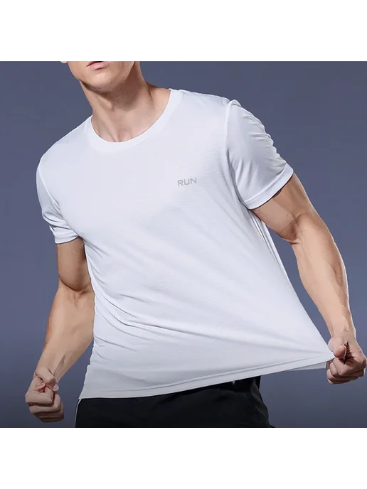 YOUONGWEAR Мужская летняя футболка для бега из полиэстера, зеленый, фото 5