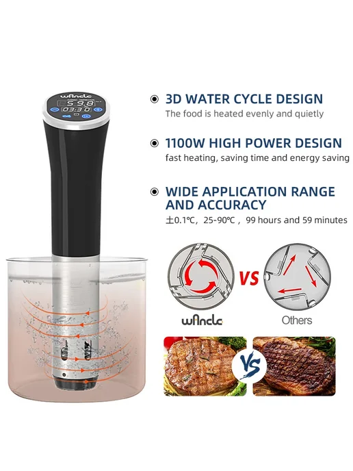 wancle 1100W Погружной Циркулятор Sous Vide EU, 1100 Вт, фото 4