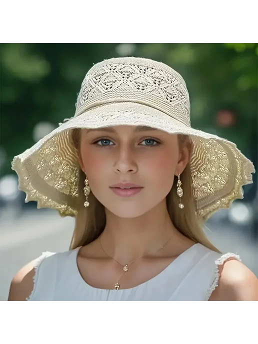 Нет бренда Женские солнцезащитные шляпы Sun hat из полиэстера Белый, Be, белый, фото 3