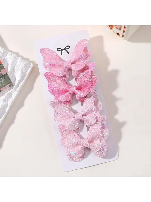 Baby Bows Заколки для волос двойные бабочки Розовый, 3997-3, розовый