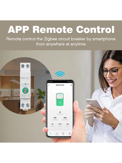 Нет бренда MANHOT WiFi Zigbee Умный Автоматический Выключатель 63А, вариант, фото 5