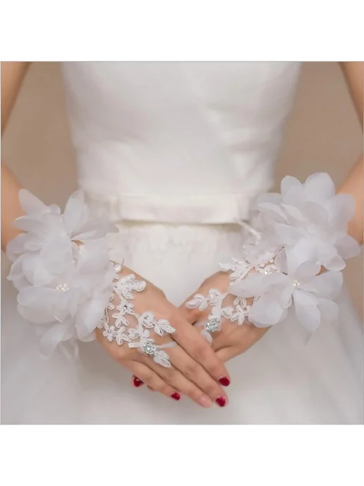 Нет бренда Белые короткие свадебные перчатки из кружева Бежевый, Ivory, белый