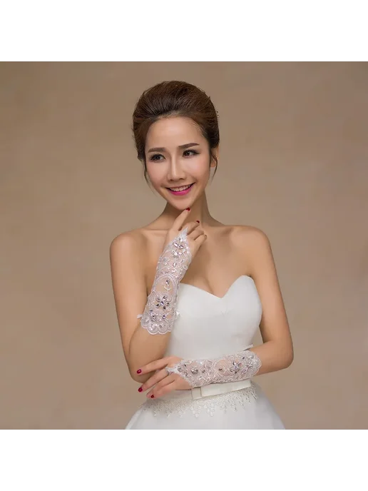 Нет бренда Белые короткие свадебные перчатки из кружева Бежевый, Ivory, белый, фото 4