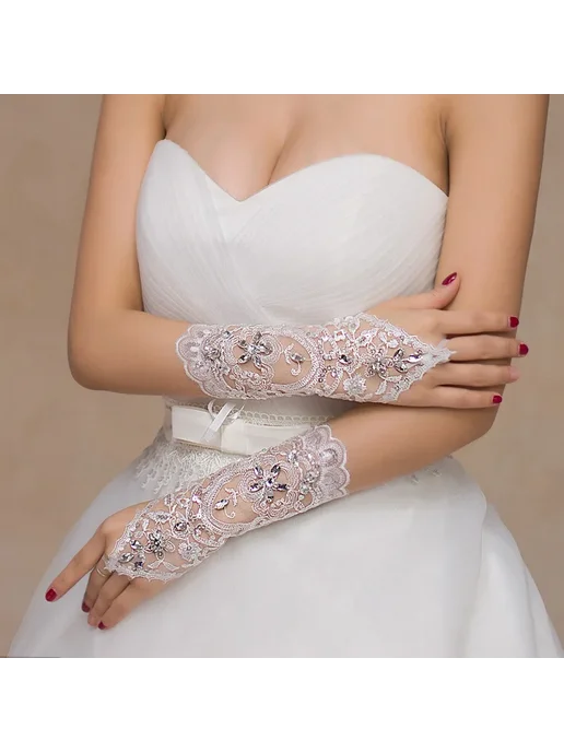 Нет бренда Белые короткие свадебные перчатки из кружева Бежевый, Ivory, белый, фото 5