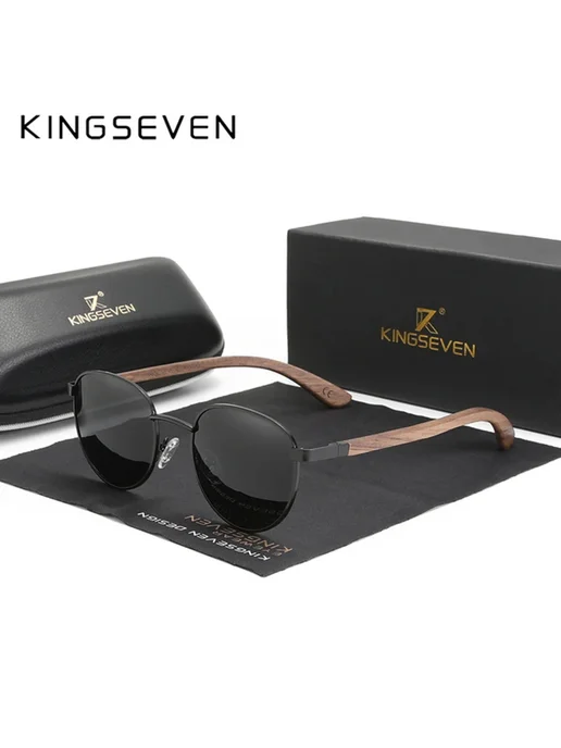 KingSeven Солнцезащитные очки Black Leather, UV400, черный, фото 5