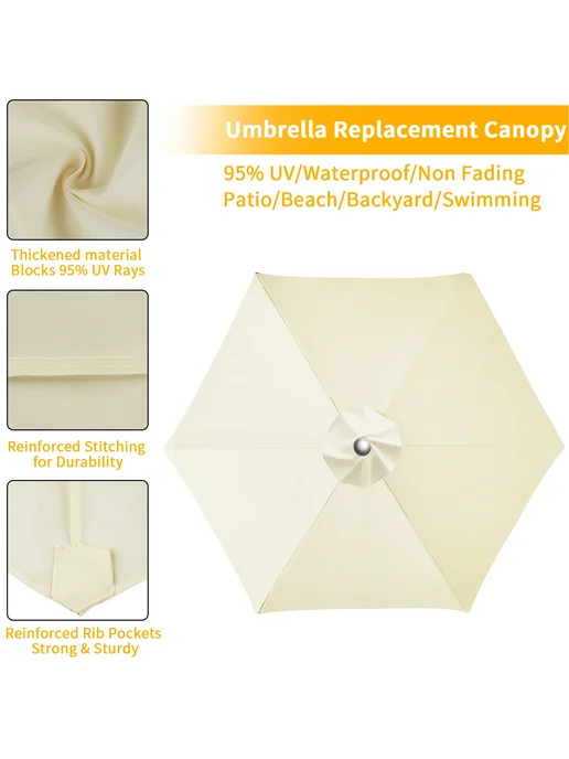 Нет бренда Зонт садовый 2.5м, 6-ти реберный, Sand, 2 м, бежевый, фото 4