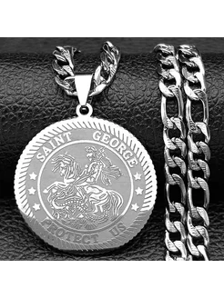 JYTF Кулон SAINT GEORGE Protect Us из нержавеющей стали золотого