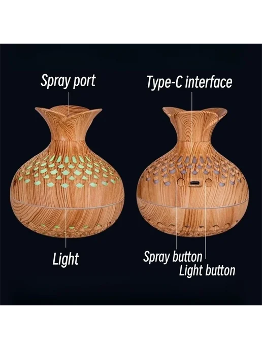 Увлажнитель воздуха HAOYUNMA OV-8 300 мл Light Wood Grain, 300 мл, фото 5