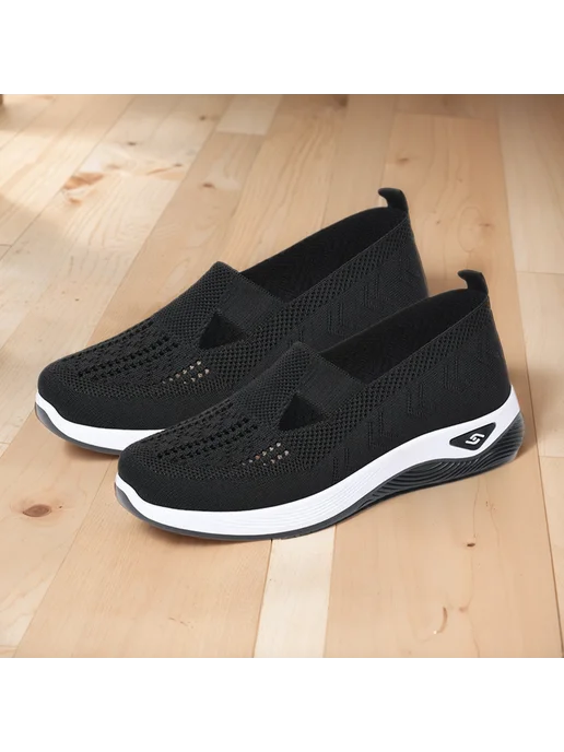 Женские сетчатые кроссовки Slip On для прогулок, комфорт (Че, черный, фото 2
