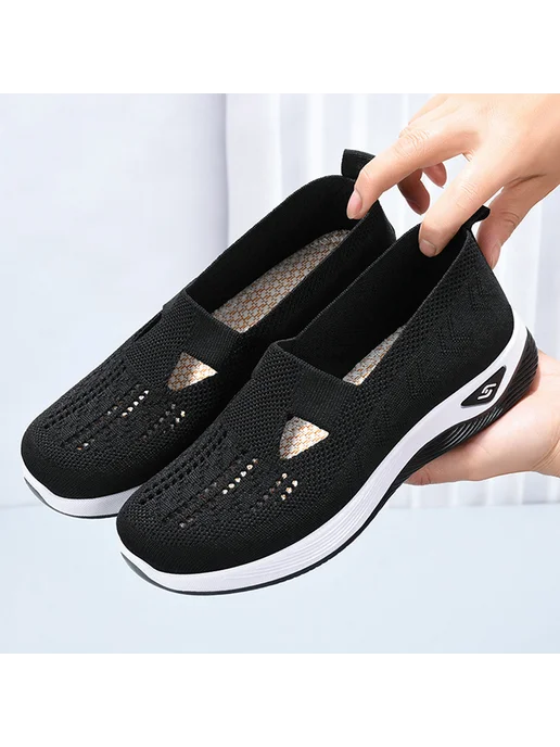 Женские сетчатые кроссовки Slip On для прогулок, комфорт (Че, черный, фото 3