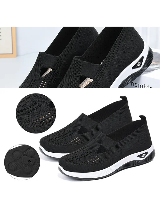 Женские сетчатые кроссовки Slip On для прогулок, комфорт (Че, черный, фото 4