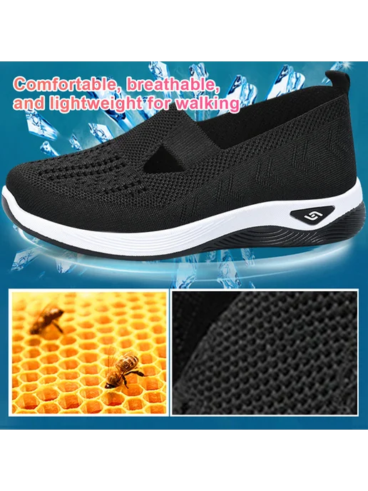 Женские сетчатые кроссовки Slip On для прогулок, комфорт (Че, черный, фото 8