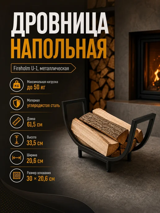ЦЕНТР РАСПРОДАЖ Дровница напольная Fireholm U-1, металлическая, черный