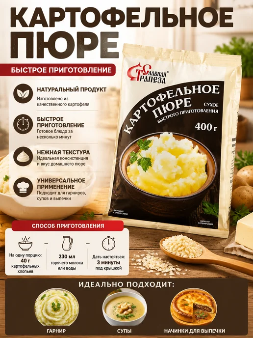 Славная Трапеза Пюре картофельное быстрого приготовления 1 кг, 400 г, фото 2