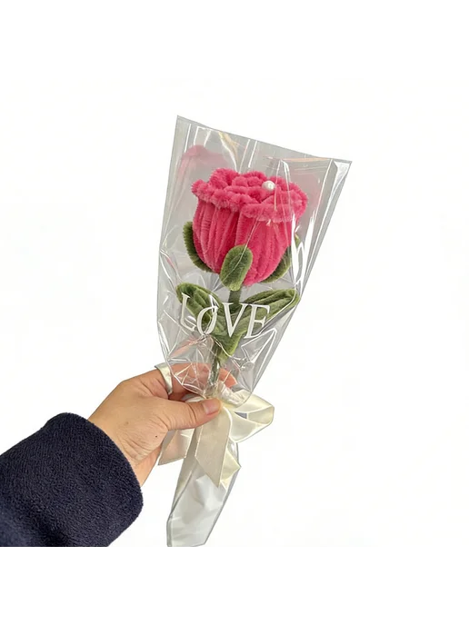 ВЯЗАНЫЕ Розы букет на День Валентина (Красные Rose), красный, фото 2