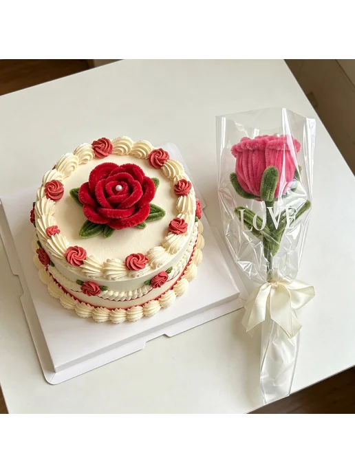 ВЯЗАНЫЕ Розы букет на День Валентина (Красные Rose), красный, фото 7