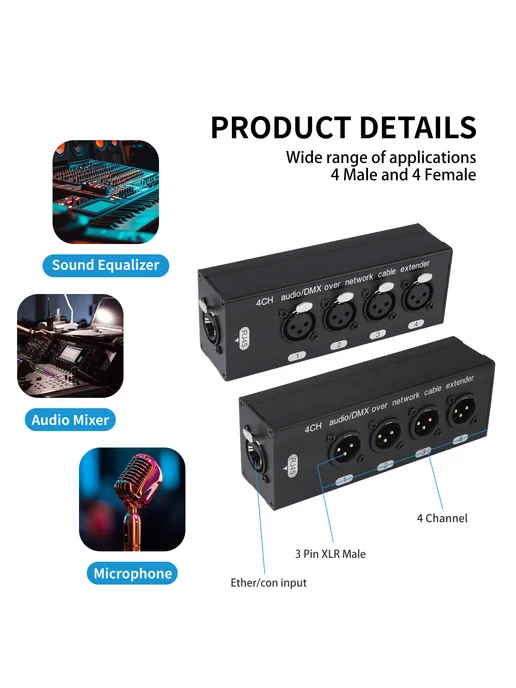 XLR сплиттер на RJ45 Ethercon, 4-канала x 1 пару, вариант, фото 4
