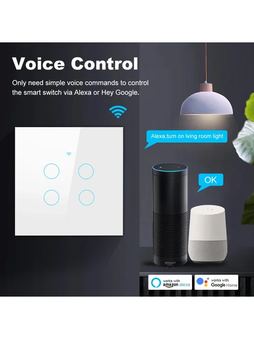 Нет бренда Smart Wifi Wall Switch 3 Gang (Black), белый, фото 3
