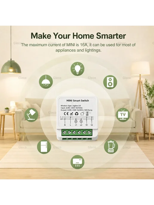 coolo Модуль умного выключателя Zigbee 1 2Gang 2gang switch, вариант, фото 3