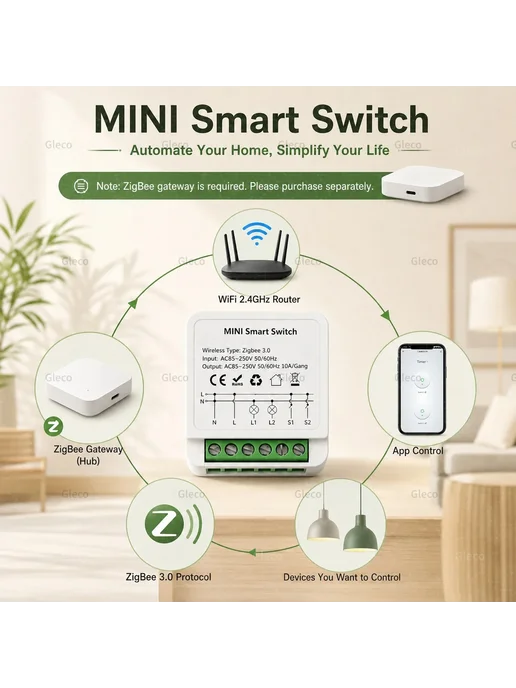 coolo Модуль умного выключателя Zigbee 1 2Gang 2gang switch, 1gang, фото 4