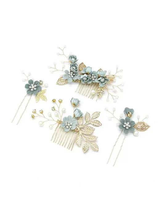 Нет бренда Корейские свадебные гребни для волос Голубой, Green 4Pcs, 4 шт