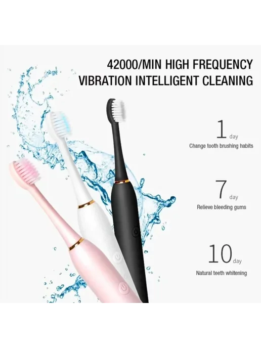 Нет бренда Электрическая зубная щетка X3 черный ABS 3 brush heads, черный, фото 4