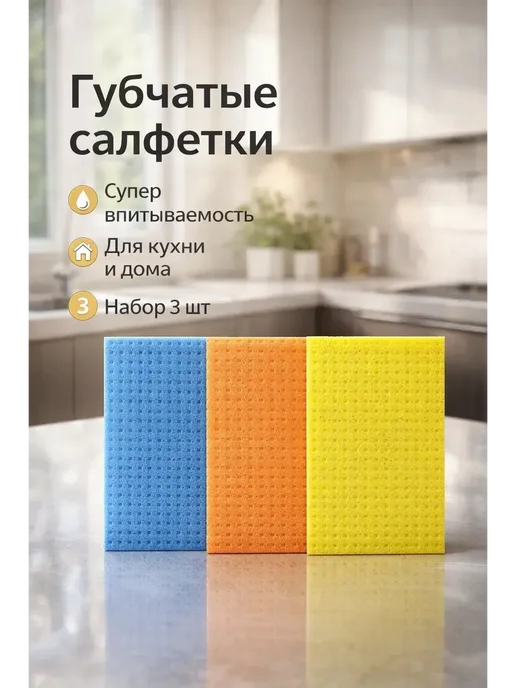 AndBall Впитывающие губчатые салфетки для дома и кухни 3 шт, 3 шт, фото 2