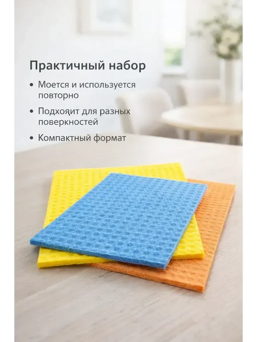 AndBall Впитывающие губчатые салфетки для дома и кухни 3 шт, 3 шт, фото 3
