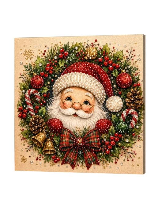 Санта-Клаус в раме д пэpл.живопись 20x20см для взрослых, 20x20 см, фото 4