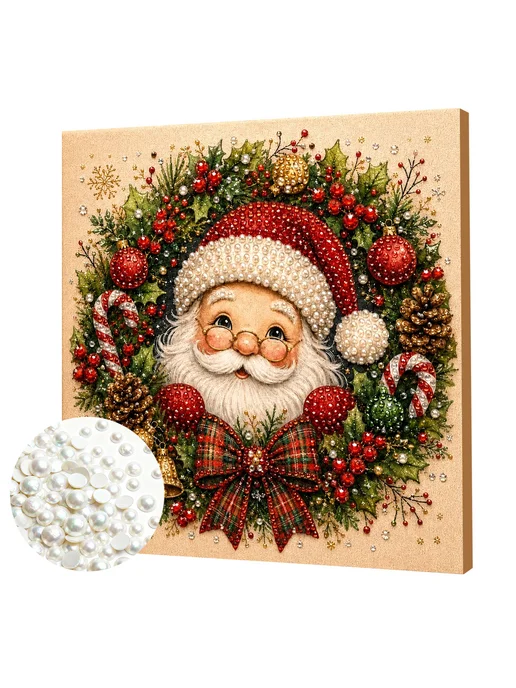 Санта-Клаус в раме д пэpл.живопись 20x20см для взрослых, 20x20 см, фото 6