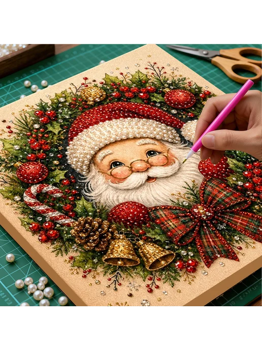 Санта-Клаус в раме д пэpл.живопись 20x20см для взрослых, 20x20 см, фото 7
