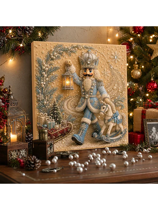 Blue Nutcracker Framed DIY Pearl Painting Kit 20x20cm для вз, синий