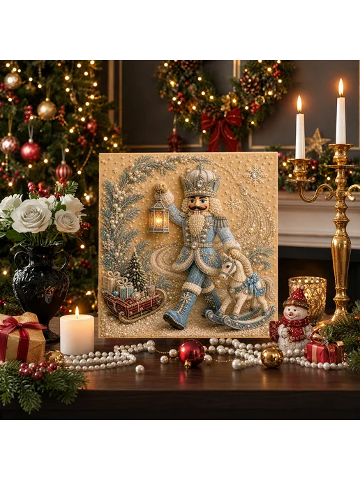 Blue Nutcracker Framed DIY Pearl Painting Kit 20x20cm для вз, синий, фото 2