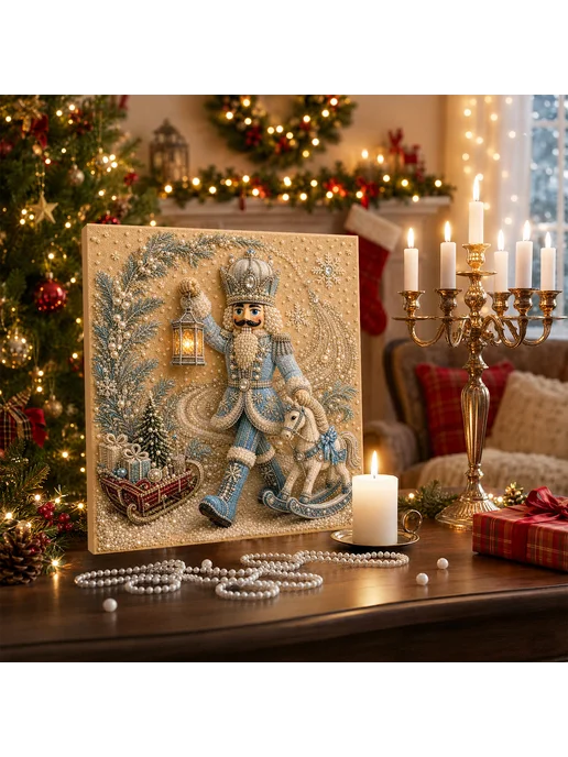 Blue Nutcracker Framed DIY Pearl Painting Kit 20x20cm для вз, синий, фото 3