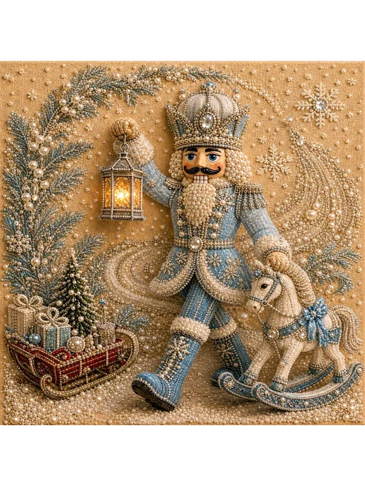 Blue Nutcracker Framed DIY Pearl Painting Kit 20x20cm для вз, синий, фото 5