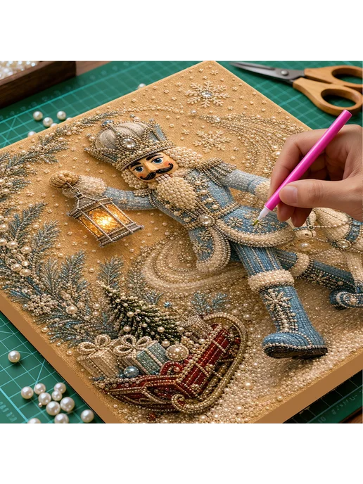 Blue Nutcracker Framed DIY Pearl Painting Kit 20x20cm для вз, синий, фото 7