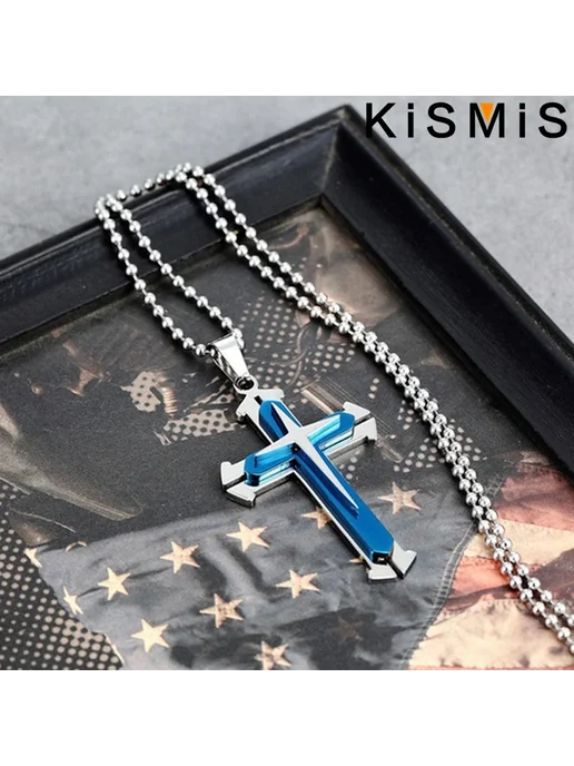 Нет бренда KISMIS ожерелье с крестом из нержавеющей стали Style 1 Blue, синий, фото 3