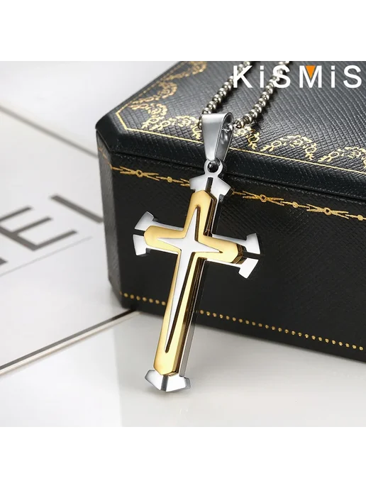 Нет бренда KISMIS ожерелье с крестом из нержавеющей стали Style 1 Gold, золотой, фото 5