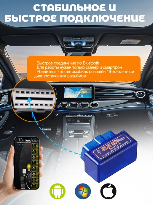 Автосканер для диагностики автомобиля ELM327 v2.1 OBD 2, синий, фото 6