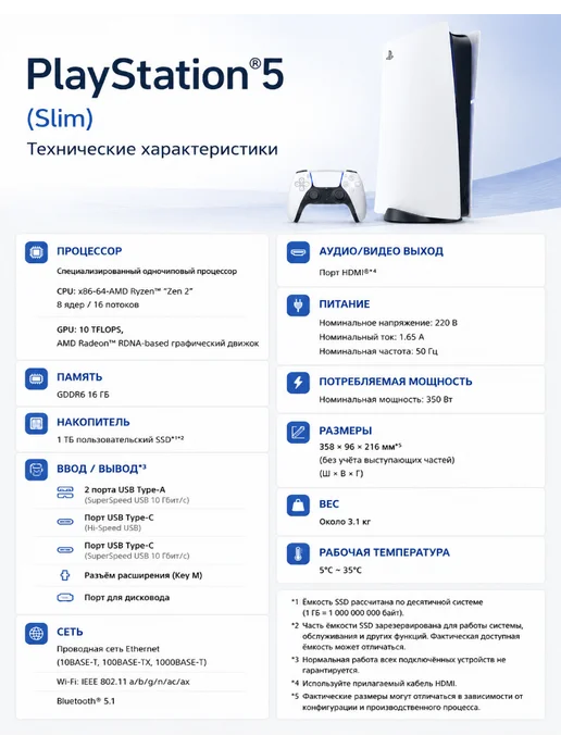 Игровая консоль Sony PlayStation 5 Slim 1 ТБ с дисководом, 1 ТБ, фото 3