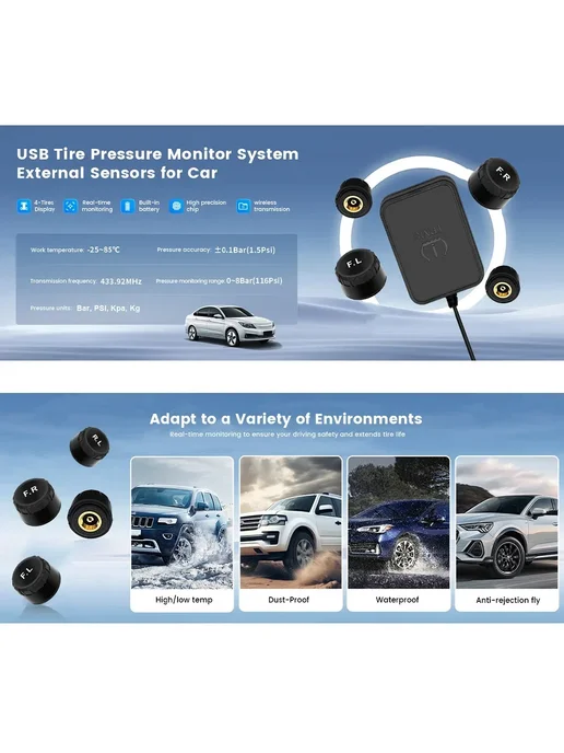 kebedemm Внешний Датчик TPMS Для Android (USB) Для Системы Контроля Д, вариант, фото 5