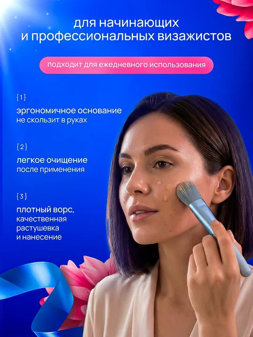 Набор кистей для макияжа, цвет голубой, 8 шт, 8 шт, фото 4