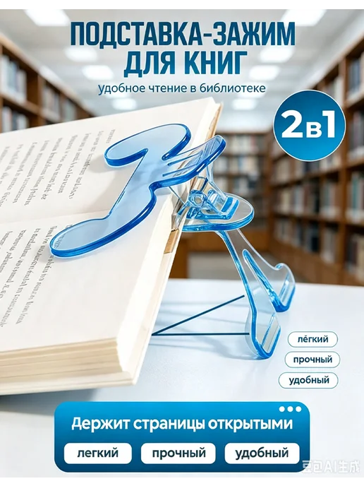 Подставка-зажим для книг 2в1, держит страницы открытыми, вариант