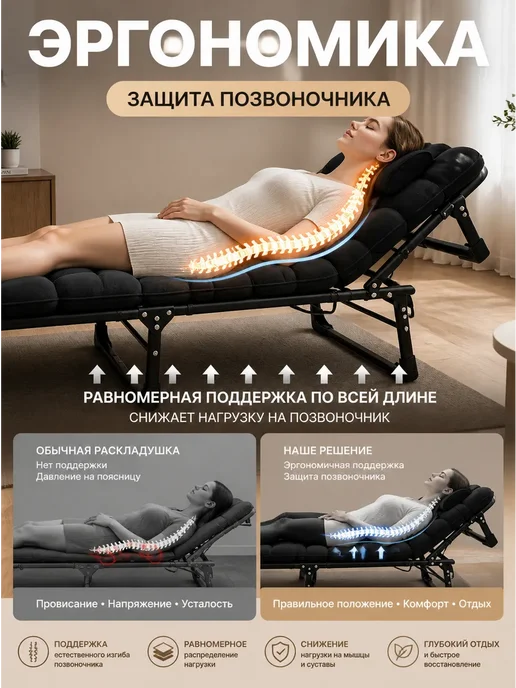 mircamping Раскладушка с матрасом туристическая - шезлон, черный, фото 6