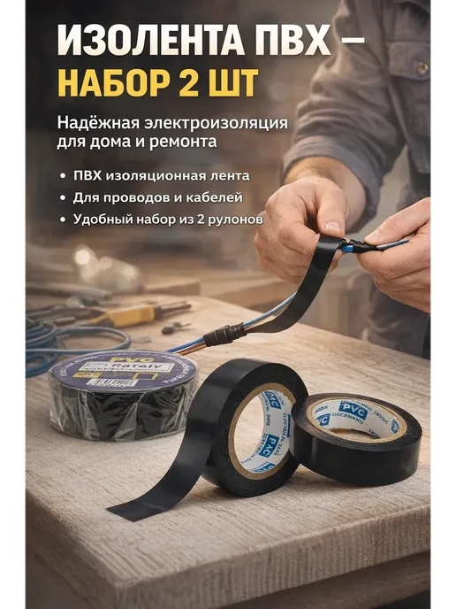 дом 5 Изолента синий электромонтажная набор 2 шт, 2 шт, черный