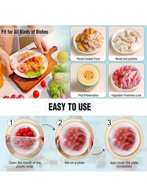 Одноразовые пластиковые крышки для продуктов White-300pcs, белый, фото 3