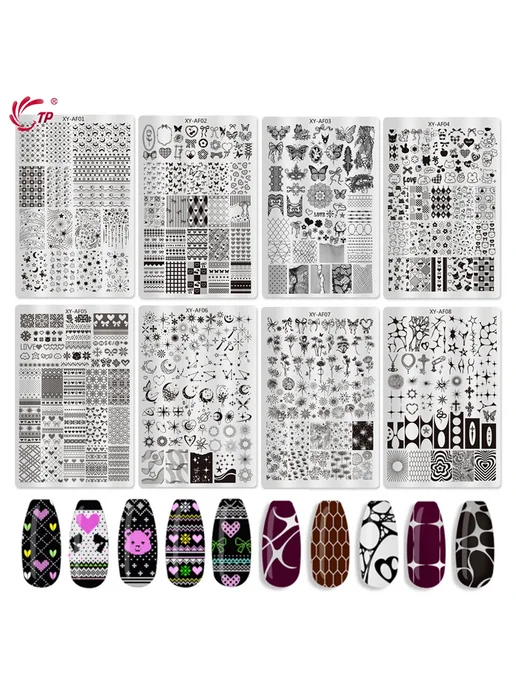 TP Шаблон для стемпинга ногтей с дизайном бабочек и сетки, вариант, фото 4