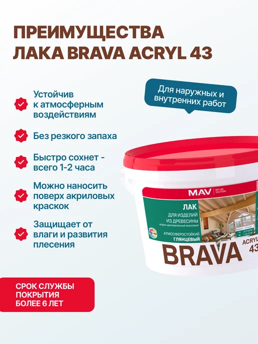 MAV Лак по дереву акриловый бесцветный без запаха, 1 л, 3 л, фото 2